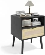 Smuxee Large Rattan Nightstand, Black Be... - Image 9