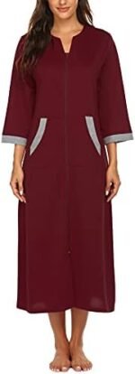 Ekouaer Women Zipper Robe 3/4 Sleeves Loungewear D... - Image 6