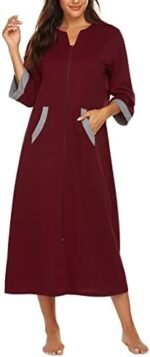 Ekouaer Women Zipper Robe 3/4 Sleeves Loungewear D... - Image 5