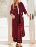 Ekouaer Women Zipper Robe 3/4 Sleeves Loungewear D... - Image 3