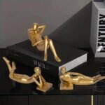 3Pcs Gold Decor Thinker Statue Lying Rea... - Image 2