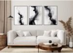 Black White Abstract Wall Art Decor Set of 3 Moder... - Image 5