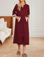 Ekouaer Women Zipper Robe 3/4 Sleeves Loungewear D... - Image 4