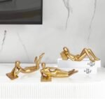3Pcs Gold Decor Thinker Statue Lying Rea... - Image 5