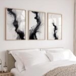 Black White Abstract Wall Art Decor Set of 3 Moder... - Image 2