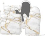 Oven Mitts and Pot Holders Marble White Gold Silic... - Image 2