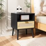 Smuxee Large Rattan Nightstand, Black Be... - Image 2