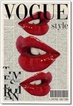 Fashion Canvas Wall Art, Trendy Preppy Red Lips Ro... - Image 2