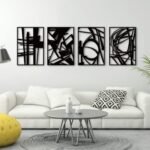 Glamativity 4 Pack Black Abstract Metal Wall Art, ... - Image 2