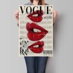 Fashion Canvas Wall Art, Trendy Preppy Red Lips Ro... - Image 3