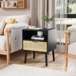 Smuxee Large Rattan Nightstand, Black Be... - Image 7