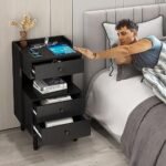 Black Nightstand with Charging Station, ... - Image 6