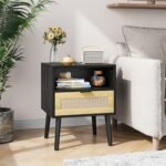 Smuxee Large Rattan Nightstand, Black Be... - Image 8